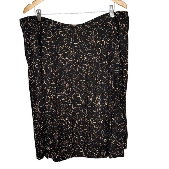 Kelly Stevens Vintage Black Floral Skirt Plus 20 Midi Pleated Made in USA - Picture 4 of 7